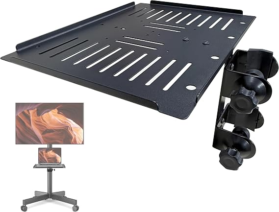 Dual-Clamp Desk Leg Shelf 13.4" x 9.8" Under Shelf for Mobile TV Stand Sturdy Clamp-on Storage Tray for Laptops, Consoles & Accessories Metal Design for Desk & TV Stand Use