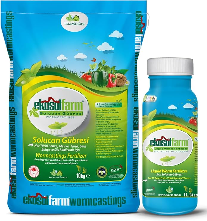EkosolFarm Organic 100% Worm Fertilizer Powder 10 KG + 1 Liter Liquid Organic Fertilizer
