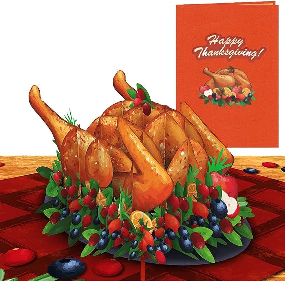 Liif Happy Thanksgiving Turkey 3D Greeting Pop Up Card, Happy Thanksgiving Card - For Family, Friend, Mother, Grandma, Thank You, Celebration, Autumn, Fall | With Message Note & Envelop | 7 x 5 Inch