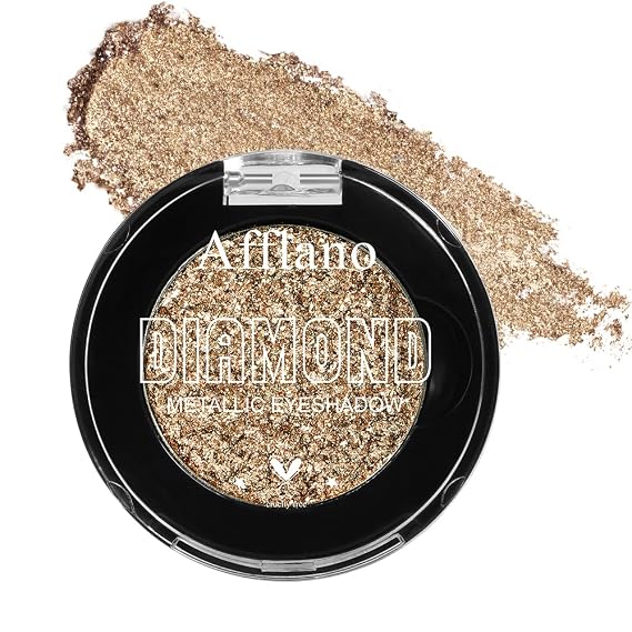 Afflano Bronze Glitter Eyeshadow Highly Pigmented, Intense Color Bling Nude Brown Eyeshadow Palette Single, Long Lasting, Blendable, Neutral Metallic Sparkle Glitter Eyes Look Daily Wear, 4H