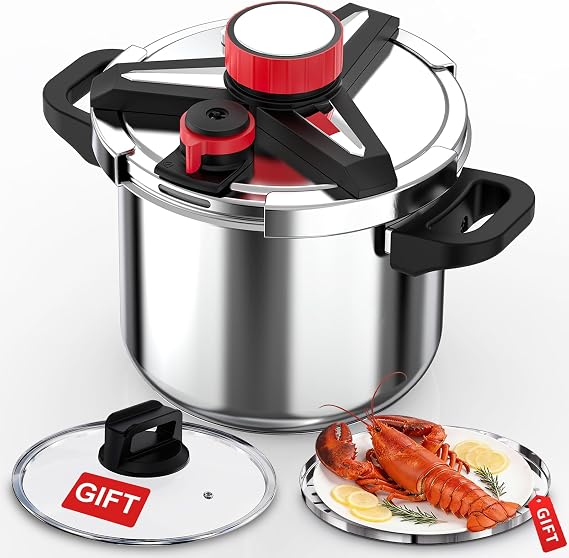 18/8 Stainless Steel Pressure Cooker 10.2 Quart, [One-Hand Locking] Pressure Cooker, [3-In-1] Olla de Presion, Induction Compatible