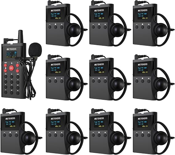 Retekess TT127 Pre-recorded Audio Tour Guide System, Wireless Tour Guide Headsets, Main and Vice Speakers, Audio Tour Devices for Museum, Church, Factory, Exhibition (1 TX 10 RX)