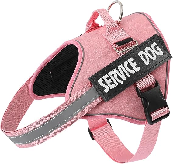 Service Dog Harness Small Medium Large, Adjustable Emotional Support Dog in Training Harness with Sturdy Handle, Reflective Therapy Puppy Vest, XS, Light Pink