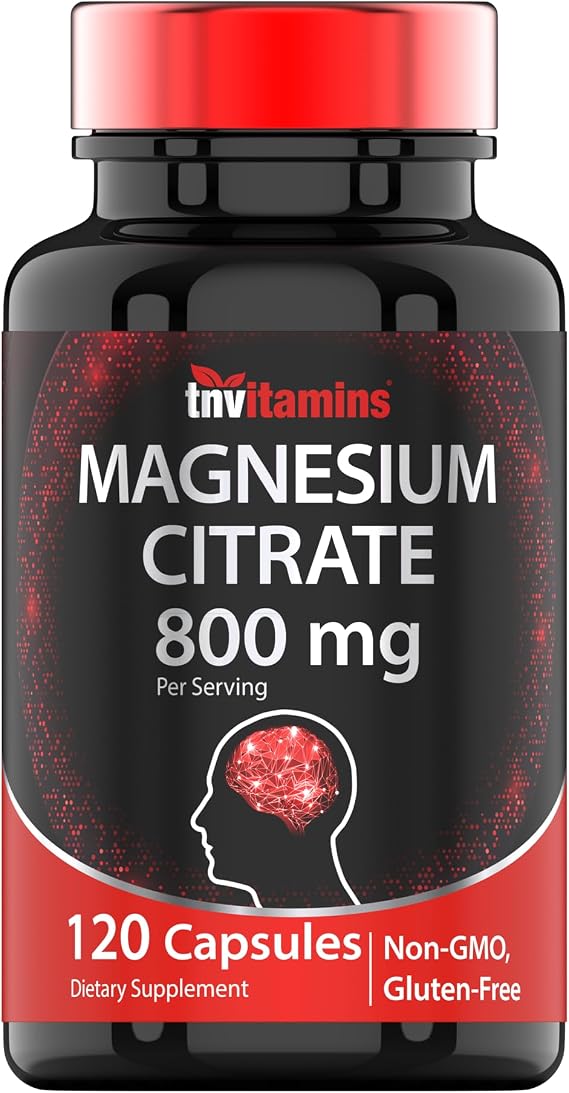 TNVitamins Magnesium Citrate 800 MG - 120 Capsules | Two Month Supply! | Pure Magnesium Citrate Powder Capsules | Citrato De Magnesio | Non-GMO | Produced in the USA!