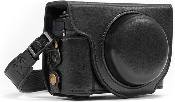 MegaGear MG975 Canon PowerShot G7 X Mark II Ever Ready Leather Camera Case and Strap, with Battery Access, Black
