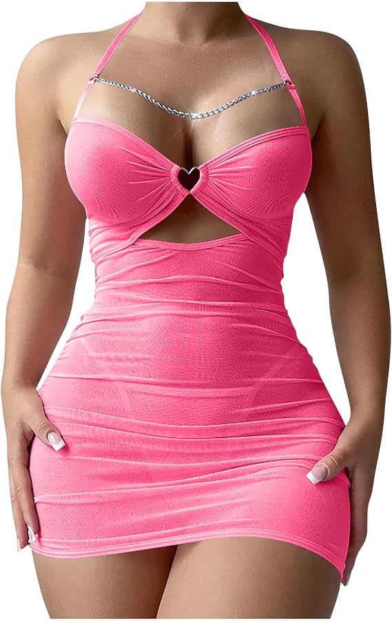 Women Sexy Lingerie Dress Mesh Patchwork Babydoll Strap Chemise Halter Teddy V Neck Hollow Out Sleepwear