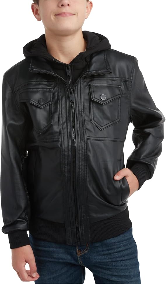 URBAN REPUBLIC Boys Leather Jacket - Faux Leather Bomber Jacket with Fleece Lining - Motorcycle Jackets for Boys (Sizes 820)