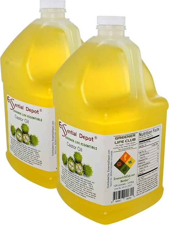 Castor Oil - 2 x 1-Gallon (128 oz) - 256 oz - Food Grade - Safety Sealed HDPE Container with Resealable Cap - 100% Pure and Natural for Hair, Skin, Massage, and Cooking