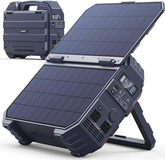 BROWEY 1600W (3200W Peak) Portable Power Station, 1024Wh LiFePO4 Battery with Built-in Solar Panel, 100W USB-C PD, Solar Generator for Camping, RV, Home Backup, Emergency