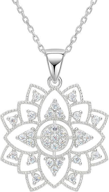 925 Sterling Silver Dainty Mandala Necklace Sparkling Cubic Zirconia