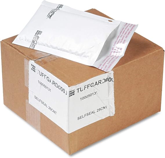 Jiffy TuffGard Mailer, Self-Seal, #000, 4"x8", White, 25/CT SEL49678