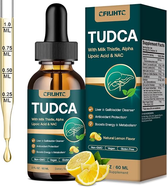 TUDCA Bile Salts 1200mg Liquid Drops - Advanced Tudca Liver Supplement with ALA, NAC & Glutathione for Bile Flow, Gallbladder Health & Antioxidant Defense, High-Absorption, Lemon 2 fl oz