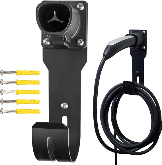 MECMO for Tesla Charger Holder - Wall Mount Dock & J-Hook for Model 3/Y/X/S, Heavy Duty Steel EV Charging Cord Hanger Compatible with NACS Connector