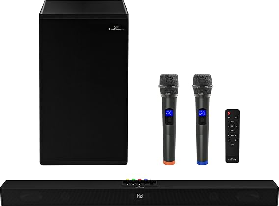 Larksound Karaoke Machine for Adults, with 2 Wireless Microphones, 2.1 Soundbar with Subwoofer, Bluetooth PA Speaker System, Sound Bar for TV, Home, Singing Party, 190W