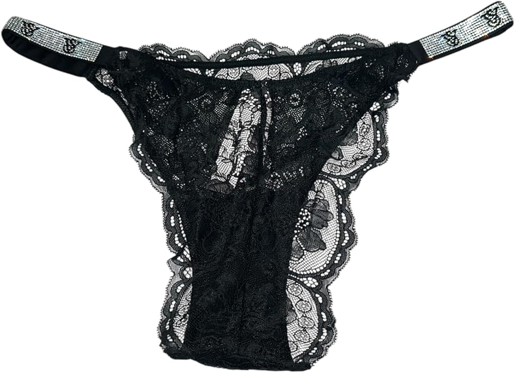 Victoria's Secret Shine Strap Very Sexy Lace Brazilian Panty Color Black Size X-Large New