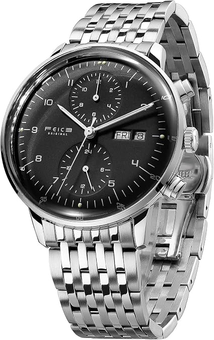 FEICE Mens Watches Bauhaus Automatic Watch Stainless Steel Mechanical Watch Wristwatch Casual Dress Watches for Men with Leather Bands Date -FM121