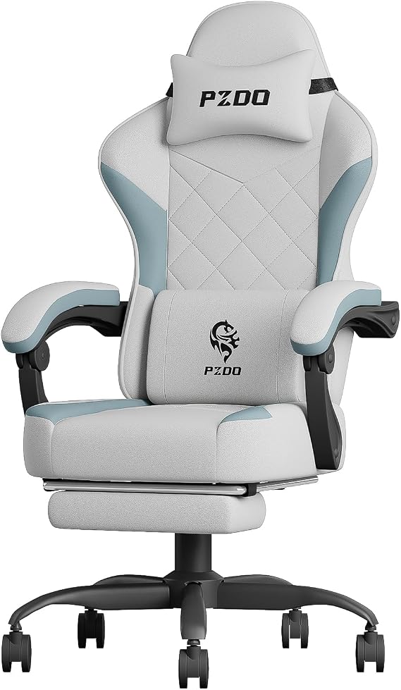 PZDO Office Chair Ergonomic Office Chair with Footrest, Ergonomic Chairs for Adults, Gaming Desk Chairs with Technology Fabric, Reclining Chaise de Bureau, Gift, Teens, (Gray)