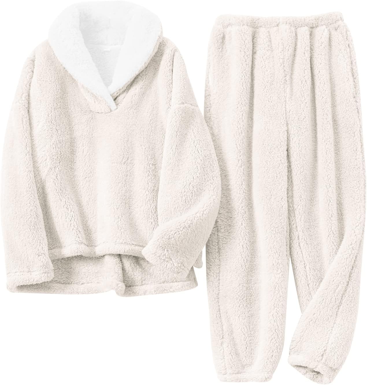 Yimoon Women’s Winter Fluffy Pajama Set Fleece Pullover Loose Plush Lounge Sets Sleepwear Fuzzy 2 Piece Pjs Set