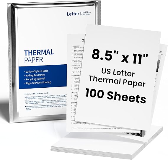 Thermal Printer Paper US Letter Size, 100 Sheets 8.5" x 11" Quick-Dry Thermal Paper, Compatible with A285M A28U A282M A281M M08F M835 M834 M832 Portable Printer