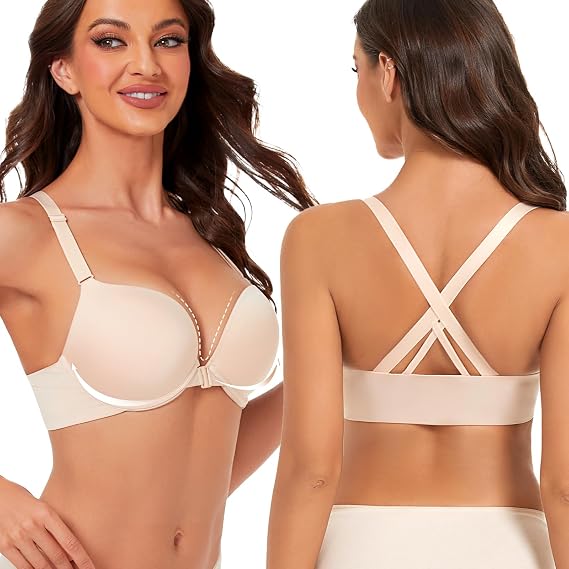 Upushall Padded Push Up Bras for Women Racerback Front Closure Bra