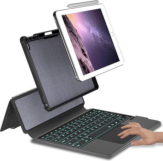 iPad 9.7 Keyboard Case for iPad 6th Gen 2018 - iPad 5th Gen 2017 - iPad Pro 9.7 - iPad Air 2-7 Color Backlight,Touchpad Detachable Slim Cover with Pencil Holder (9.7",Black)