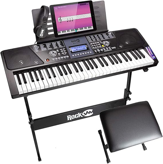 RockJam RJ561 61 Key Keyboard Piano Kit with Stand, Stool & Headphones