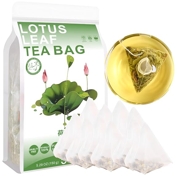 100% Pure Natural Herbal Tea, Lotus leaf Tea Bag, 150g/5.29oz (3g*50bags), Dried Lotus Leaf Lotus Leaves Tea, 100% Natural & Caffeine Free, Vegan