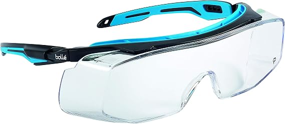 Bolle Safety 40306, Tryon OTG Safety Glasses Platinum, Black/Blue Frame, Clear Lenses