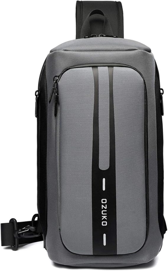 OZUKO Men Sling Backpack Nylon Water Resistant Shoulder Chest Crossbody Sling Bag with USB Charging Port Black (Gray)
