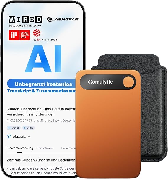 Comulytic Note Pro AI Digital Voice Recorder with Unlimited Transcription & Summary Recorder with Write Function 113 Languages Voice Recorder for Meetings Lectures Orange Diktiergerät mit Schreibfunktion Unterstützt 113 Sprachen Aufnahmegerät für Meetings Vorlesungen Interviews Orange