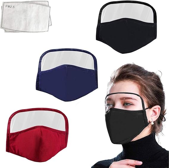 ASATECHED Cotton Outdoor Haze Dust Face Health Protection Face Macks with Eyes Bandana + 2 Filters (Black)