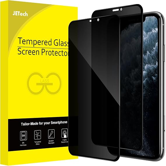 JETech Privacy Screen Protector for iPhone 11 Pro Max/Xs Max, 2-Pack | Full Coverage Anti-Spy 9H Tempered Glass, Black Edge Design, Case-Friendly