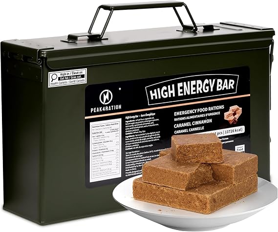 PEAK4RATION High Energy Bar | Long Shelf-Life Compressed Biscuits – Caramel Cinnamon | 3kg (12x250g Metal Tin) | 13728 kcal Outdoor & Emergency Ration Bar | Hardtack Compact Survival Preparedness Food