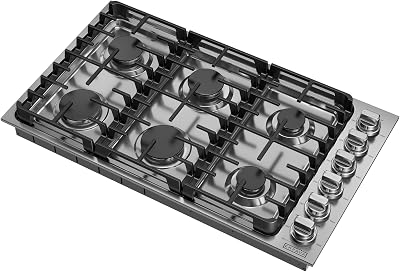 Empava 36 in. Gas Stove Cooktop 6 Italy Sabaf Sealed Burners NGLPG Convertible in Stainless Steel