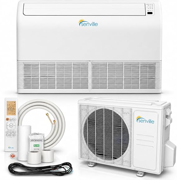 Senville Floor Ceiling Mount Mini Split AC/Heating System, White, 18000 BTU | DC Inverter, Floor or Ceiling Mounted, 208-230V, Energy Star and AHRI Certified