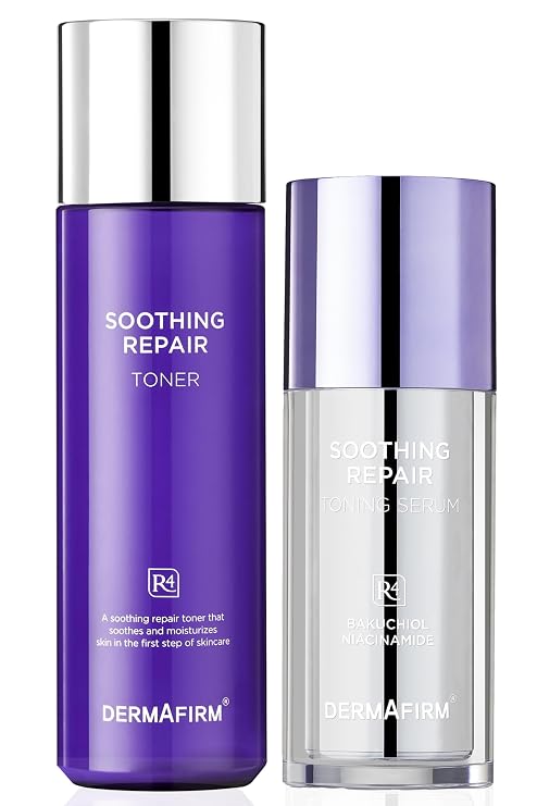 [DERMAFIRM] Soothing Repair Moisturizing Hydration Serum & Face Toner R4 Bundle | Face Serum w/Niacinamide & Peptide | Soothing Toner for Skin Troubles w/Eucalyptus, Peptide & Collagen