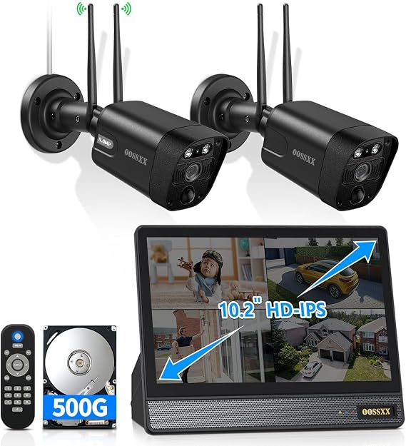 (2026 Update) Wireless WiFi Outdoor Security Camera System with Monitor, Built-in Screen NVR, Dual Antenna Cameras 55% Stronger Signal, 130 Wide Angle, 65ft Night Vision, 2-Way Audio, No Monthly Fee