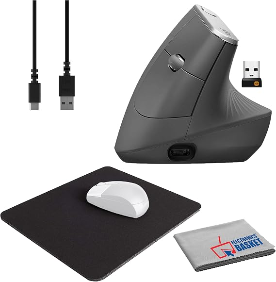 Logitech MX Vertical Advanced Ergonomic Mouse (Graphite) Bundle with Belkin Mouse Pad (Black) + Microfiber Cleaning Cloth