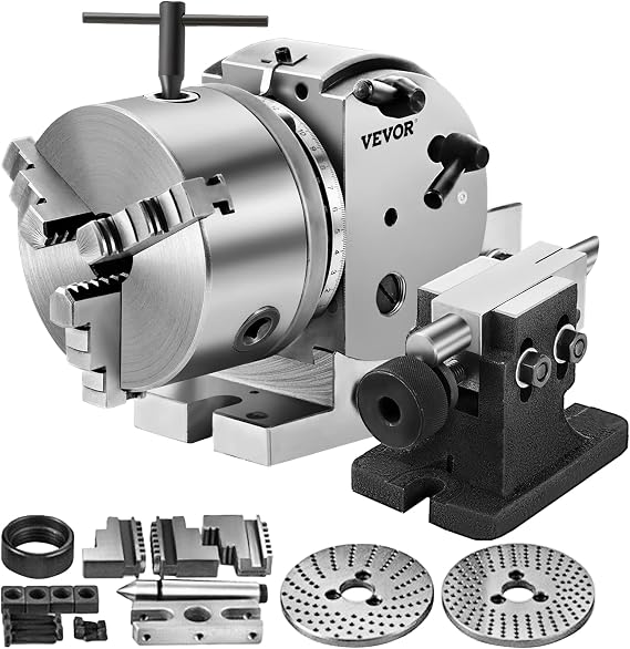 Vevor 5Inch 3 Jaw Chuck Dividing Head Set Precision Semi Universal Dividing Head for Milling Machine Rotary Table Tailstock Milling Set