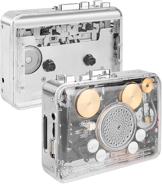 Portable Clear Stereo &Auto Reverse Cassette Player,Convert Tapes to MP3 Format via USB Converter,Built-in Cool Copper Wheel Movement Speaker