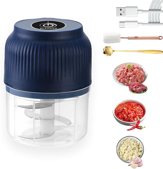 Electric Garlic Chopper, Mini Portable Veggie Chopper, Electric Onion Grinder with 6 Sharp Blade, Mini Food Processor with Container for Mashing Onion, Garlic, Chili, Ginger (1PC*Blue)