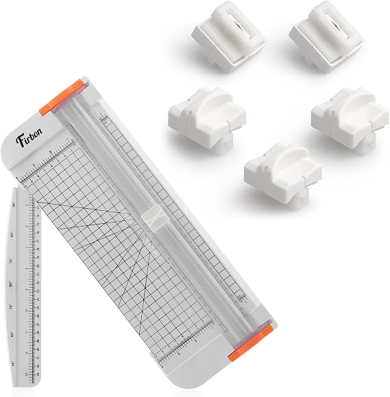 Firbon White A4 Paper Cutter Bundle with 5Pcs White Refill Blades, 12 Inch Paper Trimmer with Side Ruler for Scrapbooking, Craft, Coupon, Label, Cardstock