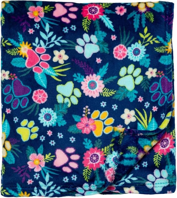 Super Cozy Paw Print Fleece Throw Blanket Soft Warm Plush Lightweight 50x60 Rainbow Paws Design for Animal Lovers (Garden of Paws)