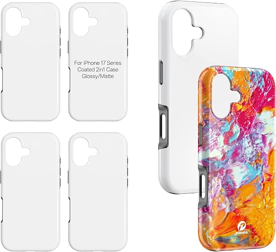 5 Pack Custom Phone Case Blanks for iPhone 17, Glossy Sublimation | Customize Heat Press Blank, DIY Printable Picture Cover, 3D Glossy Coated PC Shell, TPU Bumper, Coated 2-in-1 Protective Case