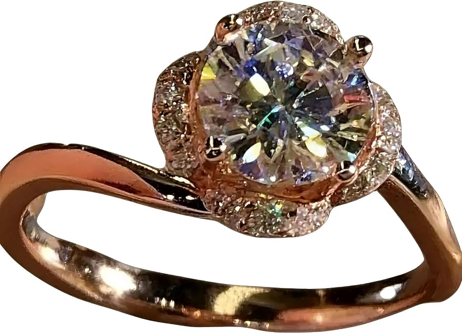 ChenFeng Rose Gold Ring Cubic Zirconia Bride Promise Rings CZ Eternity Engagement Wedding Band Women (8)