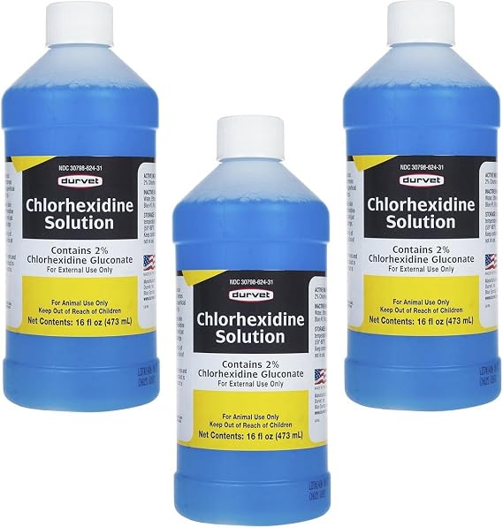 Durvet 3 Bottles of Chlorhexidine Solution, 16 Ounces Each, for Cleaning Superficial Wounds on Dogs and Horses