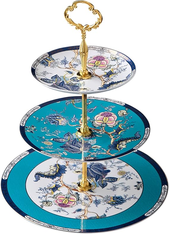 ACMLIFE Porcelain Cake Stand Ceramic Cupcake Stand with Blue Dessert Platters 3 Tiers, Snacks Desserts Cookies Display Tower Tray Ideal for Afternoon Tea Party, Wedding and Gift (Blue 3 Tiers)
