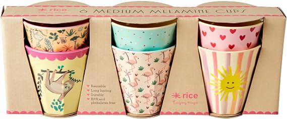 Funky Printed Kids' Melamine Cups - Medium, 6-Pack Gift Box