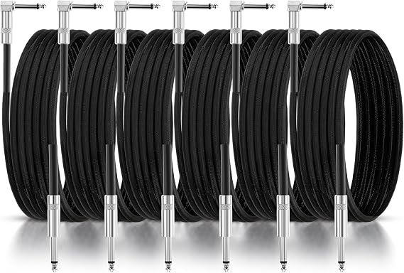 6 Pcs Guitar Cable 10ft Black, Right Angle 1/4" TS