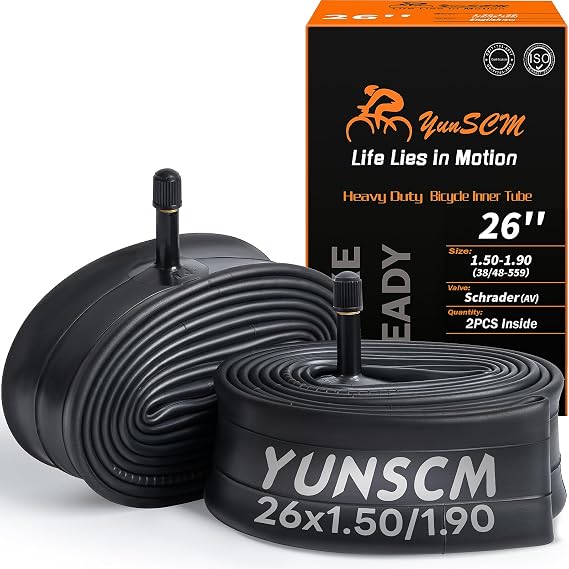 YUNSCM 2-PCS Heavy Duty 26" Bike Tubes 26x1.50/1.75/1.90(38/48-559) 32mm Schrader Valve 26 Bicycle Inner Tubes Compatible with 26 x 1.50 26 x 1.75 26 x 1.90 Bike Bicycle Tire Tubes